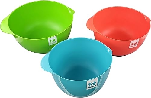 Lot de 3 bols mélangeurs empilables - Passent au lave-vaisselle - Avec base antidérapante et bec verseur - Bol de cuisine - Saladiers pour mélanger et servir les salades, les sauces, la pâtisserie - Nail Gallerys