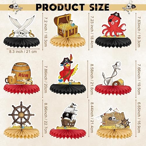 WERNNSAI Kit de décoration de table en nid d'abeille - 9 pièces - Décoration de table en nid d'abeille pour fêtes d'anniversaire pirate - Accessoires de fête pour enfants et garçons - Nail Gallerys