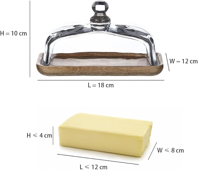 Esmberry Beurrier en verre avec couvercle et poignée - Beurrier en bois d'acacia pour 250 g de beurre - Nail Gallerys