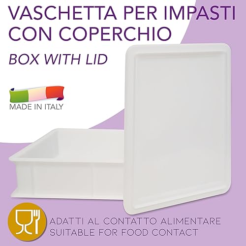 LUNEDA Set bol et couvercle pour levain, pâte, pain, pizza conteneur 12 l blanc en polyéthylène superposable usage alimentaire pour pain fabriqué en Italie - 30 x 40 x 10 cm - Nail Gallerys
