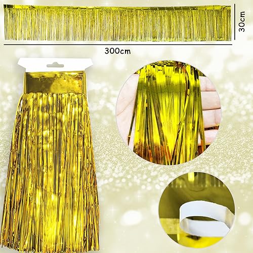 Lot de 3 guirlandes dorées - Rideau court à franges à paillettes - Pour anniversaire, mariage, fête, décoration de fête - 30 cm x 3 m - Nail Gallerys