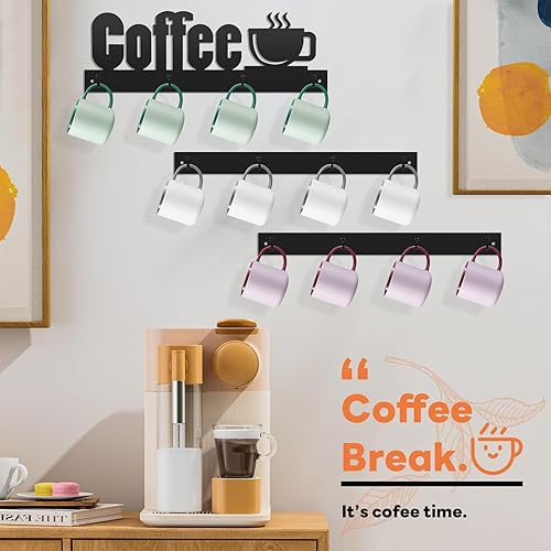 NIZEAMI Lot de 3 porte-gobelets muraux pour tasses à café, 12 crochets pour tasses murales, pour cuisine, salle de pause, café, coin café - Nail Gallerys