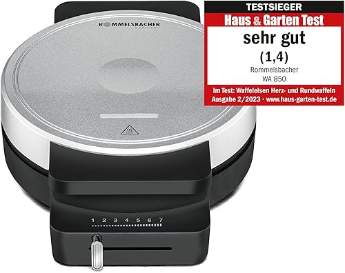 ROMMELSBACHER Machine à gaufres WA 850, pour 1 gaufre en forme de cœur, 17,5 cm de diamètre, revêtement antiadhésif, témoin lumineux, réglable en continu, 850 W, noir/argenté - Nail Gallerys