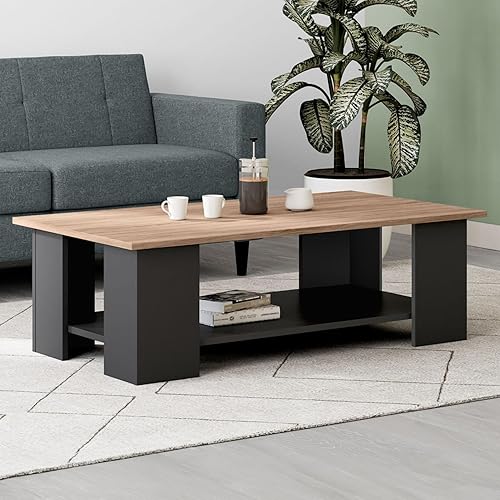 IDMarket - Table Basse rectangulaire ELI Noir Plateau façon hêtre 100 cm - Nail Gallerys