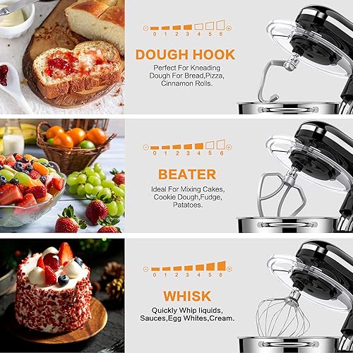 HOWORK Robot Pâtissier 1500W, 6 Vitesses Robot pétrin multifonction avec Bol 6.2L, Batteur, Fouet, Crochet, Robot de cuisine (6.2 L, noir) - Nail Gallerys