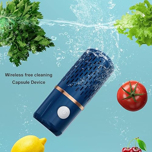 Machine à Laver les Fruits et Légumes, Charge USB sans Fil Portable Nettoyeur de Fruits et Légumes en Forme de Capsule Mini Purificateur de Fruits Purificateur Alimentaire avec Base pour(Bleu) - Nail Gallerys