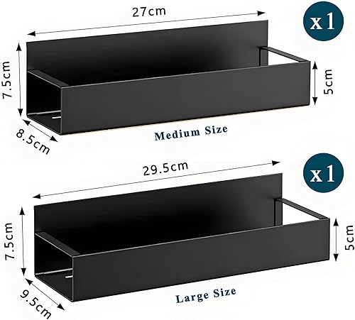 KedioPio Etagere Magnetique Frigo, 2 Pièces Porte Epice Aimantée Etagere Aimantée Frigo, Étagère À Épices Magnétique en Métal avec 4 Crochets pour Rangement et Organisation de la Cuisine, Noir - Nail Gallerys