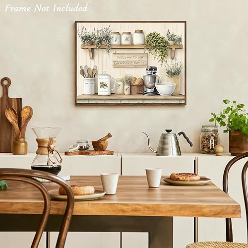 Dazzlewall Décoration murale de cuisine de ferme, plantes fraîches et ustensiles de cuisine, affiche rustique pour décoration de salle à manger, 30,5 x 40,6 cm, sans cadre - Nail Gallerys