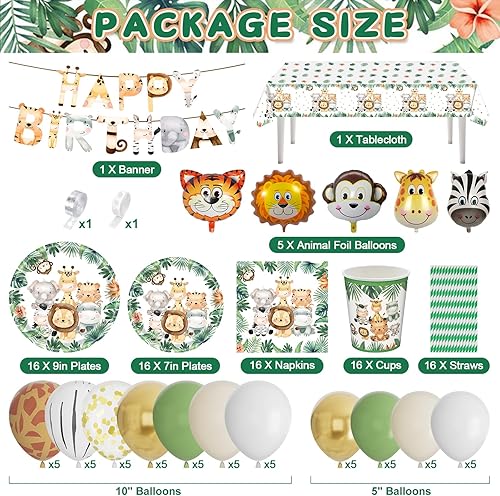 Decoration Anniversaire Animaux de la Jungle, Vaisselle jetable Anniversaire Jungle Vert, Decoration Anniversaire Jungle Papier avec Bannière d'anniversaire d'animaux,Assiettes en Papier, Serviettes - Nail Gallerys