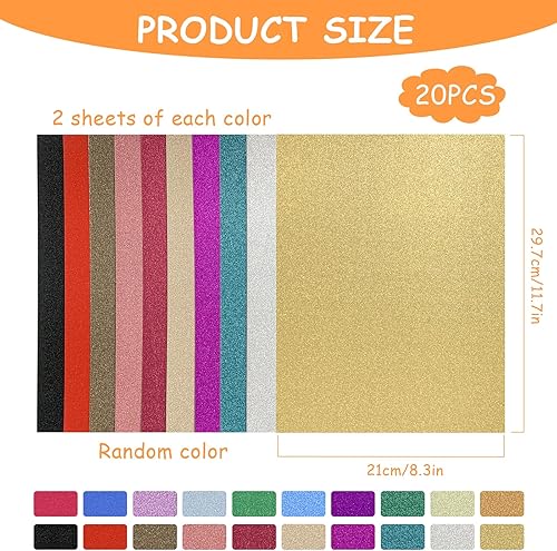 Minfuerang 20 Feuilles de Papier Pailleté,10 couleurs A4 pour L'artisanat,Les Décorations de Fête, Les Créations DIY, Les Cartes de Vœux (Multicolore) - Nail Gallerys