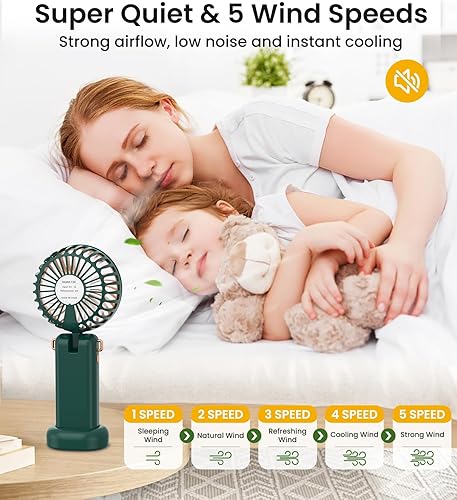 Ventilateur Portable, Mini Ventilateur avec 3 Vitesses, Petit Ventilateur Usb Rechargeable, Pliable avec Cordon et Base, Ventilateur de Poche pour Bureau, Voyages, Camping - Nail Gallerys
