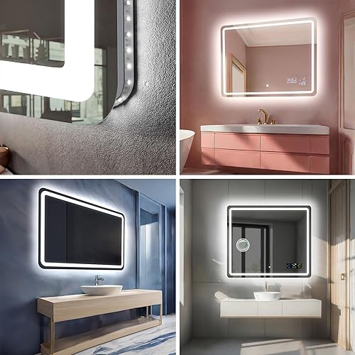 FORAM Glasmo Moderne Miroir avec LED Illumination Salle de Bain 180x60 cm Siena - Personalizer - Arrondi sur Mesure LED Lumineux Miroir avec Éclairage intégré - avec Accessoires - Nail Gallerys