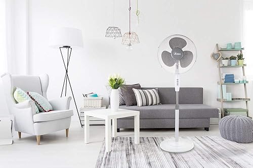 ARDES - Ventilateur sur pied BRISA 40 PB - Silencieux, 3 vitesses, oscillant et inclinable, Blanc, 41 cm x 130 cm - Nail Gallerys