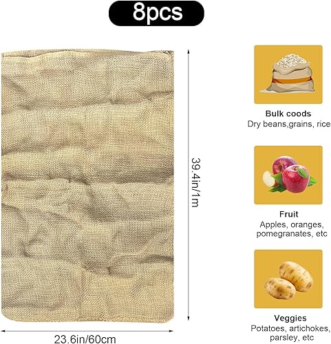 Lot de 8 grands sacs réutilisables en toile de jute tissée pour course de pommes de terre, 60 x 99,8 cm, sacs de rangement pour légumes, aliments de jardinage, sacs à déchets - Nail Gallerys