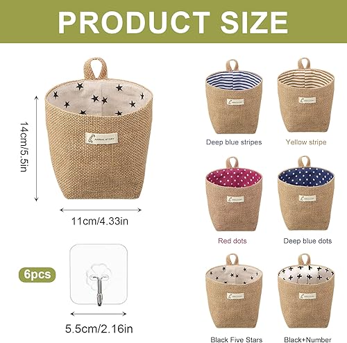 Jortmrd 6 Pièces Sac de Rangement Suspendu en Coton et Lin Petit Panier Rangement Pliable avec Poignée avec Cintre Storage Paniers Organizer avec 6 Crochet pour Jouets, Maquillage, Clés, Petits Objets - Nail Gallerys