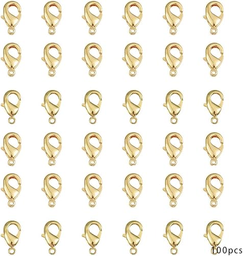 CENPEK Lot de 100 fermoirs mousquetons de 12 mm pour la fabrication de bijoux, accessoires et loisirs créatifs (doré) - Nail Gallerys
