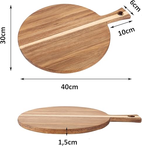 LDXDRU Lot de 2 planches à pizza rondes en bois de 40 cm - Grande planche à pizza avec poignée - Pour pizza, foccacia ou pain - Nail Gallerys