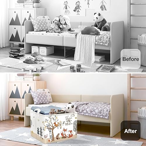 HUUMONSS Grand Paniers à Linge Forêt Animaux Arbre pour Garçon Fille Repliable Panier Rangement Jouets Vêtements pour Salle de Bain Chambre à Coucher, Ours, 63L - Nail Gallerys