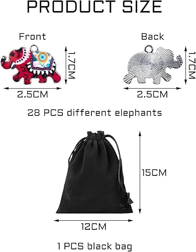 PFLYPF 28 pièces de pendentifs éléphant colorés avec 1 Sac de Rangement Noir, pendentifs en métal, Accessoires de Bijoux à bricoler soi-même, Breloques éléphant en émail, décorations perforées - Nail Gallerys