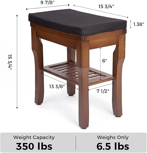 StrongTek Tabouret de Douche en Bambou, Banc Petit avec Coussin pour Bain/Salon, Repose-Pieds Sécurisé pour Rasage, Siège avec Rangement, Idéal Adultes, Seniors, Spa, Espresso - Nail Gallerys