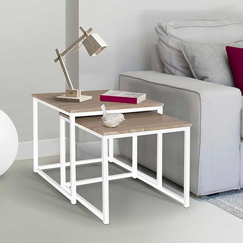 IDMarket - Lot de 2 Tables Basses gigognes Detroit 40/45 Design Industriel Bois et métal Blanc - Nail Gallerys