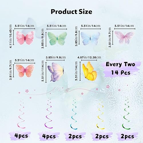 28 Pièces Décoration Papillon Guirlande Suspendue pour Anniversaire Mariage Printemps Chambre Fille Enfant Fête Décorations Colorées en Papier - Nail Gallerys