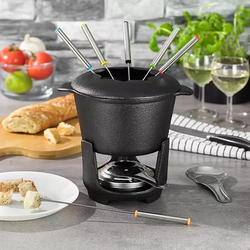 Service à fondue en fonte Ensemble pour 6 personnes avec 6 fourchettes Kinghoff KH-1195 - Dimensions :Diamètre 17 x 10 cm. - Nail Gallerys