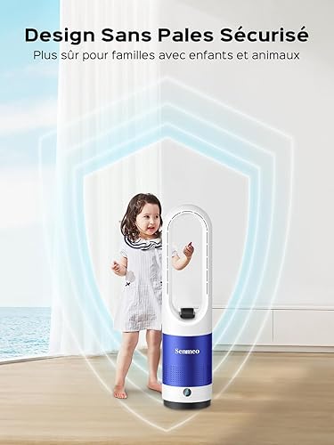 Senmeo Ventilateur Sans Pale de 55cm, Ventilateur Colonne Silencieux avec Télécommande, 8 Vitesses, Oscillation à 90°, Minuterie 9h, Affichage LED, Ventilateur Tour pour Chambre à Coucher, Bureau - Nail Gallerys