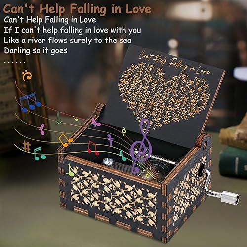 Ptesuply Boîte à musique Can't Help Falling in Love Boîte à musique pour Saint-Valentin, Noël, anniversaire de mariage, cadeau romantique pour elle, boîte à musique en bois à manivelle (To Love-B) - Nail Gallerys