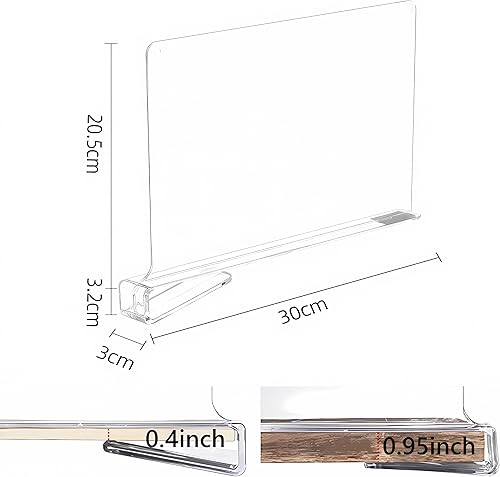Lot de 6 séparateurs d'étagère en acrylique transparent - 30 x 20 cm - Séparateurs d'étagère multifonction - Séparateur de penderie pour chambre à coucher, cuisine, armoires et organisation, facile à - Nail Gallerys