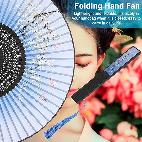 Gris Éventail Pliant Ventilateur à Main Bambou et Style rétro Chinois/Japonais Vintage Oriental Éventails,Éventail Pliable en Soie,avec Frange Creux Sculpté Ventilateur Pliant Eventail Mariage - Nail Gallerys