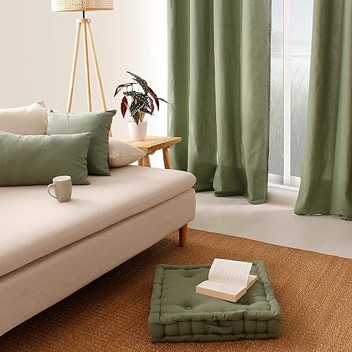 Coussin de Sol avec poignée, 50x50 cm, Vert Olive, 100% Coton, Capitonné pour Assurer Une Bonne Tenue, Idéal pour Coin Lecture, terasse ou chambe d'enfant, Collection Panama, Enjoy Home - Nail Gallerys