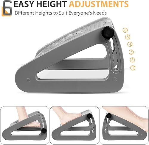 Repose-Pieds, Repose Pieds Pour Dessous De Bureau Au Travail, Ergonomique Rouleau Repose Pied Bureau De Massage Des Pieds, 6 Hauteur RéGlable Massage Pied, Repose-Pieds Confortable Incliné Gris - Nail Gallerys