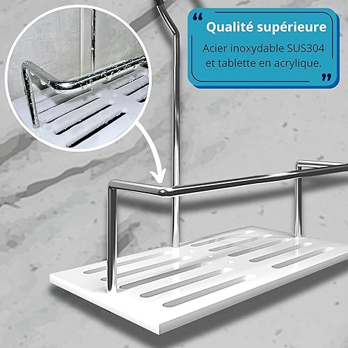 KOVVN Étagère de Douche à Suspendre Sans Perçage, Support de Douche en Acier Inoxydable et acrylique, Rangement de Douche ajustable pour gel douche et shampooing - Blanc - Nail Gallerys