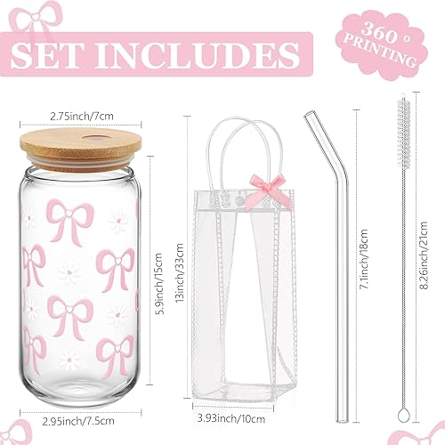 Zernblend 1 pièce 16 Oz Verre avec Couvercle et Paille, 1 Sac Transparent et 1 Brosse, Clean Girl, Pink Stuff, Aesthetic - Nail Gallerys