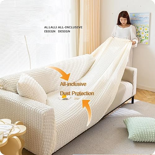 Housse de Canapé Extensible 1/2/3/4/5 Places, Housse de Canapé avec Accoudoirs，fil à bulles Housse Canape épaisse et élégante, Anti-dérapante Housse Protection Canapé Couvre ( Color : Cream White , Si - Nail Gallerys