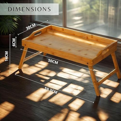 Daniks Plateau de Lit en Bois avec Pieds Pliables et Support pour Téléphone et Tablette, Table de Petit-Déjeuner pour Ordinateur Portable, Apéritif, Collations et Canapé - Nail Gallerys