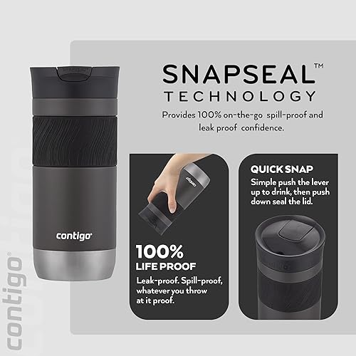Contigo Byron 2.0 Mug isotherme, en inox avec fermeture Snapseal, mug à café à emporter, 100% étanche, couvercle compatible lave-vaisselle, sans BPA, conserve au chaud jusqu’à 6 heures, 470 ml - Nail Gallerys