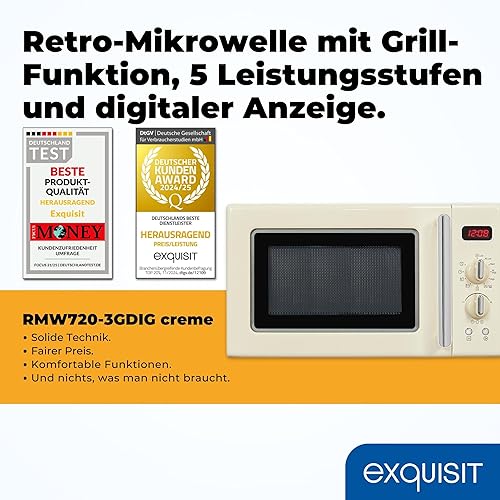 Exquisit Micro-ondes rétro RMW720-3GDIG - Micro-ondes rétro - 20 litres - Grill 1000 W - Affichage numérique - Plateau tournant - Programme de décongélation - Micro-ondes crème - Nail Gallerys