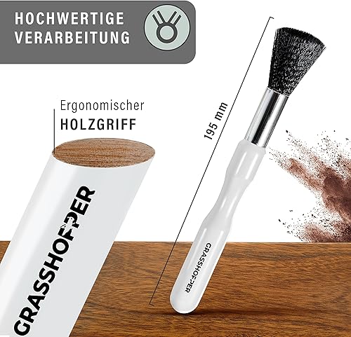 Grasshopper Pinceau Barista - Pinceau de nettoyage végétalien (design moderne en bois) pour machine à café, machine à expresso, moulin à café - Pinceau de cuisine Barista - Nail Gallerys