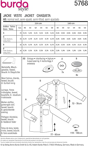 burda style Patron Hommes Veste doublée Taille EUR 48-58 - Nail Gallerys