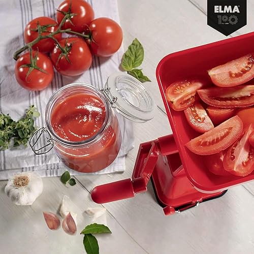Elma Broyeur de Tomates Manuel modèle 24.99.1 | Presse-tomate domestique | Machine à Tomates en Plastique avec Fixation de Ventouse de filtre en Acier Inoxydable | Rouge - Nail Gallerys