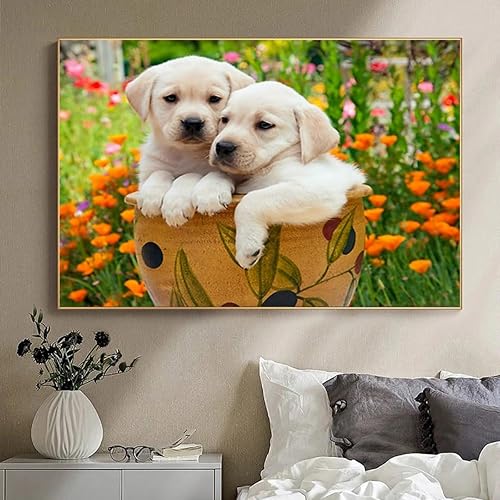 COKYIS 5D Diamond Painting Deux chiots golden retriever DIY Diamant Painting Kit Complet Diamant Arts Canevas Craft Maison Décoration Murale Decor(40 * 50cm) - Nail Gallerys