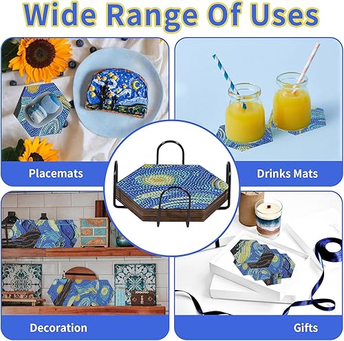 8 Pièces Diamond Painting Dessous de Verre, sous Verre Art de Diamant avec Support, 5D DIY Peinture Diamant Dessous de Verre, Verres De Dessous Réutilisables pour Les Restaurants Les Bars - Nail Gallerys