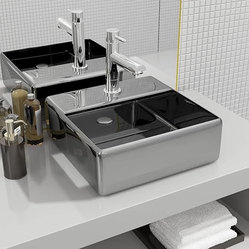 vidaXL Lavabo Carré à Trou Robinet Céramique Blanc Toilette Lave-mains Vasque - Nail Gallerys