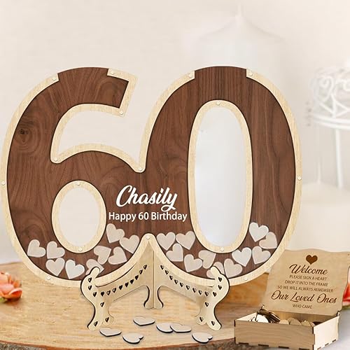 Certykllp Livre d'or personnalisé pour 50e Anniversaire - Décorations de fête - Idées dorées - Numéro 50 - Cadre avec 30 à 100 cœurs en Bois - Nail Gallerys