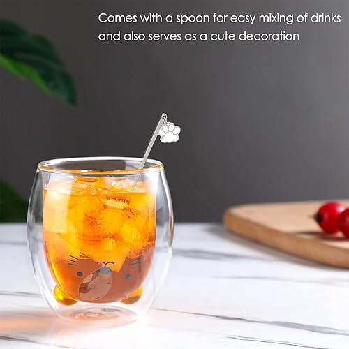 Tasse à thé en Verre de Chat Ours Bouteille Mugs,Tasse Mignonne,Verres à Double paroi Tasse à café Expresso, Tasse de Lait, Anniversaire de Bureau et Personnel (Chat) - Nail Gallerys