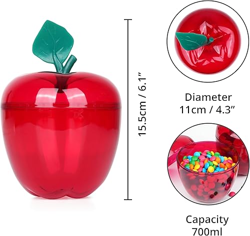 Winter Shore Grandes Boites en Forme de Pomme Rouge [Lot de 4] - Rangement Pommes en Plastique pour Biscuits, Bonbons, Chocolats - Fausses Pommes Décoratives Transparentes pour Noël, Mariage & Fête - Nail Gallerys