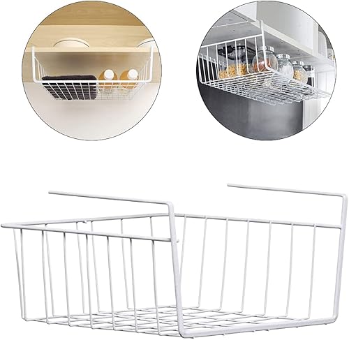 Panier Rangement Sous Tablette,Panier Suspendu Sous Étagère,Panier Rangement Blanc Sous Étagère,Panier Rangement Fil Métallique,Convient Pour Le Bureau,Vaisselle,Meuble,Salle De Bain - Nail Gallerys