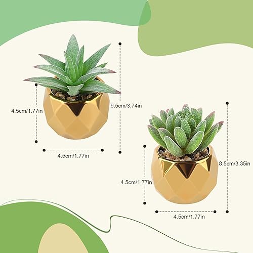 MOKIDO Lot de 2 plantes succulentes artificielles - Plantes décoratives - Petites plantes artificielles en pot en céramique - Pour chambre à coucher, salon, salle de bain et bureau (vert) - Nail Gallerys